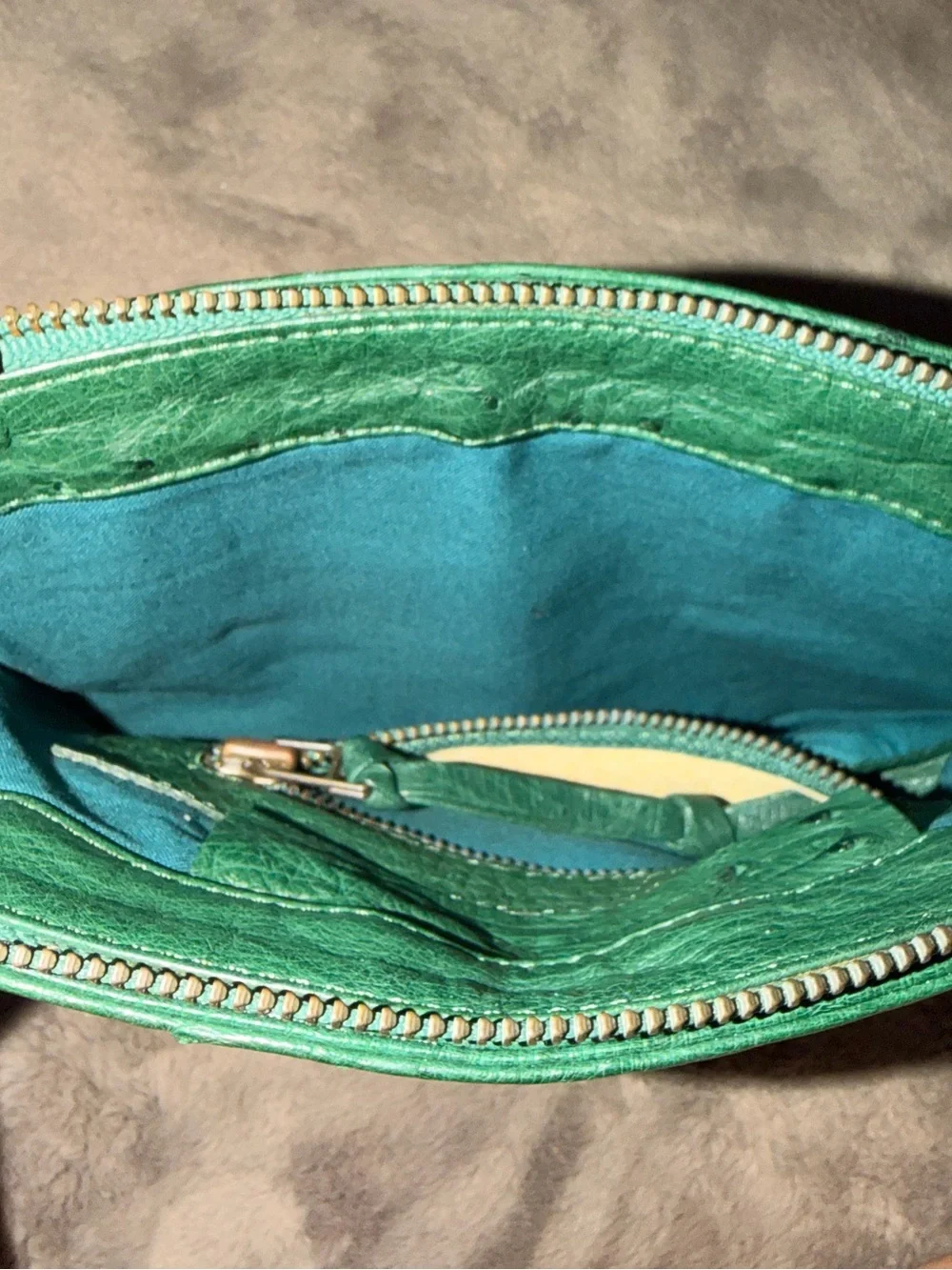 Rare Vintage Genuine Ostrich Leather Clutch Bag Emerald Green Exotic Skin